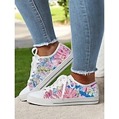 cheap Women&#039;s Sneakers-Women’s Lace - Up Canvas Sneakers with Floral Print – Casual &amp; Youthful Style for Teenagers and Young Women in School, Street Outings &amp; Casual Gatherings