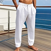 abordables Vacances-Homme Pantalons en Lin Pantalons Pantalon d&#039;été Pantalons de Plage Avec Poches Plis Uni Confort Respirant Vacances Quotidien Fête Hawaïen Boho Noir Blanche