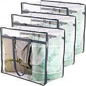 economico Contenitori per abbigliamento-Confezione da 3 sacchetti trasparenti in vinile con cerniera, robusti sacchetti da 40 litri per maglioni, coperte, trapunte, set di biancheria da letto