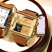 preiswerte Quarz-Uhren-Herren Digitaluhr Quarzuhr Retro Vintage Großes Ziffernblatt Armbanduhr LED-Hintergrundbeleuchtung Chronograph Wasserdicht Echtes Leder Beobachten