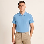 cheap Men&#039;s Elite Polo-Men&#039;s Silk Linen Cotton Business Casual Half Zip Short Sleeve Basic Formal Solid Color Zipper Summer Black Dark Navy Sky Blue Dark Green Gray