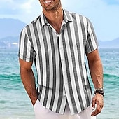 preiswerte Urlaub-Herren Hemd leinenhemd Sommerhemd Strandhemd Sommer Hawaiihemd Einfarbig Urlaub Straße Blau Grau Kurzarm Umschlagkragen Frühling &amp; Sommer Bekleidung Patchwork