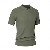 preiswerte Klassisches Poloshirt für Herren-Herren Polo Strick-Polopullover Geschäft Lässig V Ausschnitt Kurzarm Formell Linien / Wellen Neuheit Sommer Ganzjahres Schwarz Weiß Armeegrün Beige Kaffee Polo