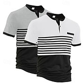 preiswerte Klassisches Poloshirt für Herren-Mehrfachpackungen 2St Herren Stehkragen Kurze Ärmel Weiß + Orange Polo mit Knopfleiste Golfshirt Golf Poloshirts Knöpfe Gestreift Urlaub Alltagskleidung Polyester Sommer