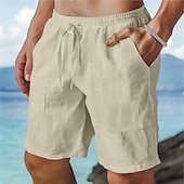 economico Vacanza-Per uomo Shorts Shorts di Lino Pantaloncini Estivi Shorts da Spiaggia Coulisse Elastico in vita Semplice Comodità Traspirante Lunghezza al ginocchio All&#039;aperto Quotidiano Spiaggia Moda Hawaiano Nero