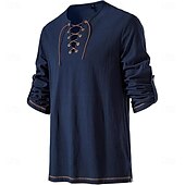 baratos Tops-Medieval Renascentista Século XVII Comprimento Médio Blusa / Camisa Traje Cosplay Feira Ren Cavalheiro Viking cavaleiro celta Com Cordão Côr Sólida Homens Pirata Dia Das Bruxas Baile de Máscaras