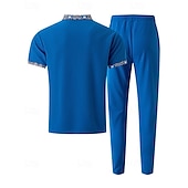 voordelige T-shirt sets voor heren-Voor heren Wafel Shirt T-shirt past Shirt- en broeksets 2 stuks outfits Korte mouw Revers Zomer Kleurenblok Modieus Casual Lapwerk 2-stuks Vakantie Alledaagse kleding Uitgaan Zwart Wit Koningsblauw