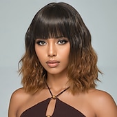 levne Syntetické trendy paruky-Syntetické paruky Kudrny Loose Curl Asymentrický střih Elegantní ofina na stroji Paruka 16&quot; A1 Umělé vlasy Dámské Roztomilý Klasické Pohodlné Tmavě hnědá