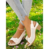 cheap Casual Sandals-Women’s Floral Cutout Slingback Sandals – Comfortable Chunky Heel Summer Sandals for Casual &amp; Garden Party Wear