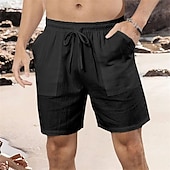 baratos Feriado-Homens Calção Shorts de linho Shorts de verão Shorts de praia Bolsos Com Cordão Cintura elástica Tecido Conforto Respirável Curto Férias Feriado Praia Havaiana Boho Preto Branco