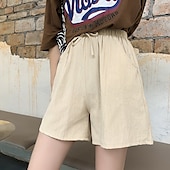 お買い得  コットンリネンショートパンツ-女性用 リネン風ショートパンツ スラックス クロップパンツ ファッション ストリートファッション 膝丈 ナチュラルウエスト 平織り ポケット 弾性巾着デザイン 快適 通気性 お出かけ 週末 フォレストグリーン ブラック ターコイズ ホワイト 夏 レギュラー