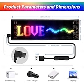 abordables 123496-Panneau LED programmable intelligent pour voiture, panneau LED flexible et lumineux à défilement pour voiture, application Bluetooth, animations RVB, texte, graffiti, message publicitaire avec
