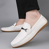 cheap Men&#039;s Slip-ons &amp; Loafers-Men&#039;s White Loafers with Silver Accents, Lightweight Casual Shoes, Ideal for Everyday Wear and Vacation Getaways