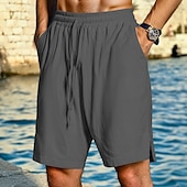economico Vacanza-Per uomo Shorts Shorts di Lino Pantaloncini Estivi Shorts da Spiaggia Coulisse Elastico in vita Semplice Comodità Traspirante Lunghezza al ginocchio All&#039;aperto Quotidiano Spiaggia Vacanza Moda Nero