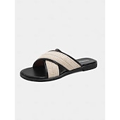 abordables Sandales de Vacances-Sandales plates à brides croisées tissées pour femmes – sandales bohèmes décontractées pour les promenades estivales et les rendez-vous romantiques en journée