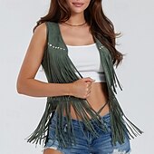 cheap Boho Tops-Women&#039;s Blouse Plain Active Modern Sleeveless V Neck Regular Tops Daily Holiday Fringe Black White Yellow Army Green Red Summer