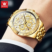 baratos Relógios Quartz-Relógio OLEVS 9913 para homens esportivo negócios oco à prova d&#039;água luminoso cronógrafo de aço inoxidável relógio de quartzo de luxo em ouro para homens