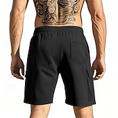 cheap Classic-Men&#039;s Cargo Shorts Shorts Summer Shorts Drawstring Elastic Waist Multi Pocket Plain Comfort Wearable Knee Length Outdoor Sport Daily Fashion Casual Black Red
