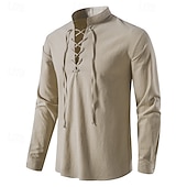 economico Vacanza-Per uomo Camicia Camicia di lino Stile vichingo Camicia Estiva Abbigliamento da spiaggia Camicia pirata Tinta unica Vacanza Ferie Bianco Blu marino Azzurro cielo Verde Manica Lunga Collo alla coreana