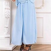 preiswerte Unter 129,99 $-Hosenanzug Brautmutterkleid Hochzeitsgast Elegant Quadrathals Bodenlang Polyester Spitze Langarm mit Einfarbig 2025