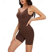 cheap Plus Size Jumpsuits-Women&#039;s Normal Romper Casual Solid Color Sleeveless V Neck Backless Street Going out Regular Fit Black Brown Beige Summer