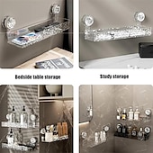 baratos organizador de banheiro-Suporte de armazenamento com ventosa ondulada, prateleira com ventosa com padrão de geleira leve, prateleira de armazenamento de cozinha sem furadeira, prateleira de armazenamento transparente montada