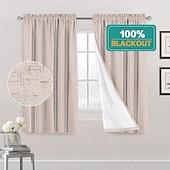 baratos Cortinas &amp; Cortinados-Cortinas de Textura de Linho para Quarto Sólido 100% Blackout Térmica Isolada com Forro Branco Cortinas/Dráperes Escurecedoras para Sala de Estar Berçário 2 Peças L52 x A84