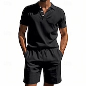 cheap Men&#039;s Classic Polo-Men&#039;s Golf Shirt Golf Polos Shirts Work Casual Lapel Short Sleeve Basic Modern Plain Buttons 2 Piece Summer Regular Fit Apricot Black White Navy Blue Light Grey Army Green Golf Shirt