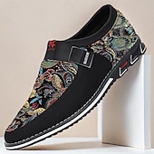 billiga Jacquard-skor-slip-on sneakers i svart och flerfärgad jacquard för män – snygga skor i jacquardtyg för casual och smart casual evenemang