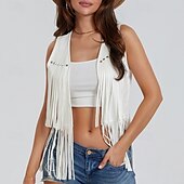 cheap Boho Tops-Women&#039;s Blouse Plain Active Modern Sleeveless V Neck Regular Tops Daily Holiday Fringe Black White Yellow Army Green Red Summer