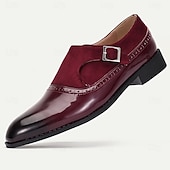 economico Formale-scarpe monk da uomo in pelle verniciata bordeaux con fibbia – eleganti scarpe da ballo per eventi formali