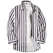 cheap Men&#039;s Button Up Shirts-Men&#039;s Shirt Summer Shirt Casual Shirt Beach Shirt Button Up Shirt Black Pink Sky Blue Gray Long Sleeve Stripe Lapel Vacation Hawaiian Button-Down Clothing Apparel Polyester Fashion Casual Comfortable