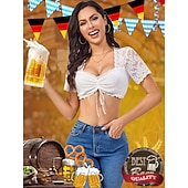 baratos Blusas Dirndl-Festival Internacional de Cerveja Oktoberfest Blusa Dirndl Oktoberfest / Cerveja Bávaro Viena prados Mulheres Pano de Estilo Tradicional