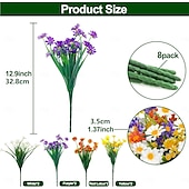 billiga Konstgjorda växter och blommor-8 buntar konstgjorda tusensköna blommor för utomhus sommarinredning uv-resistent faux kyrkogård blommor plast grönska buske falska konstgjorda växter utanför hem trädgårdar veranda plantera inomhus