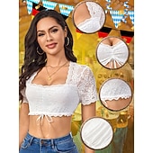 baratos Blusas Dirndl-Festival Internacional de Cerveja Oktoberfest Blusa Dirndl Oktoberfest / Cerveja Bávaro Viena prados Mulheres Pano de Estilo Tradicional