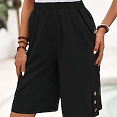 cheap Cotton Linen Shorts-Women&#039;s Cotton Linen Shorts Shorts Crop Streetwear Casual Knee Length Natural Plain Pocket Elastic Waist Outdoor Comfortable Outdoor Going out Light Sky Blue Black White Dark navy Summer Regular Fit