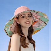 abordables Sombreros-1 sombrero reversible de ala ancha para mujer, diseño floral tropical, color rosa. &amp;Combinación de colores azul/verde, poliéster transpirable con cuerda a prueba de viento, ligero &amp;Elegante para
