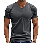 cheap Casual Henley Tee-Men&#039;s T Shirt Henley Shirt Tee Short Sleeve Shirt Short Sleeve V Neck Summer Plain Fashion Designer Basic Plain Vacation Street Going out claret Black Royal Blue Top Tee for Men