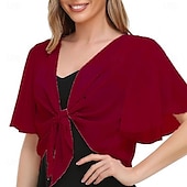 voordelige Bruiloftsomslagen-Vrouwen Wikkel Elegante Zonnebescherming Korte Mouw Chiffon Bruiloft Wikkels Met Effen Kleur Voor Bruiloft Zomer