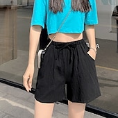 お買い得  コットンリネンショートパンツ-女性用 リネン風ショートパンツ スラックス クロップパンツ ファッション ストリートファッション 膝丈 ナチュラルウエスト 平織り ポケット 弾性巾着デザイン 快適 通気性 お出かけ 週末 フォレストグリーン ブラック ターコイズ ホワイト 夏 レギュラー