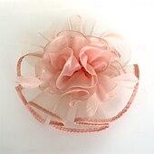 billige Fascinatorer-Hodeplagg Fjær Organza Fedora Hatt Bryllup Kveld Fest Te Fest Hesteløp Cocktail Vintage Sjarmerende Med Fjær Blomster Hodepryd Hodebekledning
