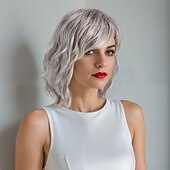 Χαμηλού Κόστους Συνθετικές Trendy Περούκες-Συνθετικές Περούκες Σγουρά Μικρές τοποθεσίες Ασύμμετρο κούρεμα Βαθιά διαίρεση Μηχανοποίητο Περούκα 16 χιλ Α&#039;1 Συνθετικά μαλλιά Ανδρικά Στη μέση Απίθανο Άνετο Ασημί