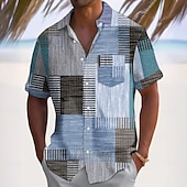 halpa Geometric Pattern-Miesten Geometrinen Väripalikka Tilkkutäkki Paita Rento paita Button Up paita Lyhythihainen Muoti rento Loma Arkikäyttö Pyhäpäivä Kesä Kevät Sänkyjen avaus 3D-tulostus kauluspaidat Edessä yksi tasku
