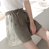 baratos Shorts de linho de algodão-Mulheres Shorts de algodão e linho Calção Calças Roupa de rua Casual Curto Natural Tecido Bolsos Design de cordão elástico Confortável Exterior Ao ar livre Feriado Verde Floresta Ferrugem Azul