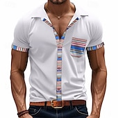 economico camicie casual da uomo-Per uomo Camicia Camicia Estiva Camicia casual Camicia da Spiaggia Camicia con Bottoni Nero Bianco Kaki Grigio chiaro Grigio scuro Manica Corta A righe Bavero Vacanza Camicia hawaiana Tasca