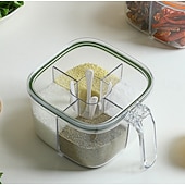 baratos Arrumação de Cozinha-Conjunto de potes de condimentos com 2 compartimentos, caixa de temperos transparente com tampas e colheres, solução de armazenamento conveniente e organizada para sua cozinha