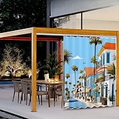 abordables Rideaux imperméables-Rideau extérieur imperméable rideau de patio coulissant rideaux de pergola œillets paysage 3D vue de la ville pour gazebo balcon porche fête 1 panneau