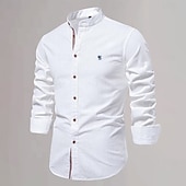 economico Casual da lavoro-Per uomo Camicia con colletto cinese Camicia con colletto alla coreana Camicia in cotone e lino Semplice Vacanza Casual Quotidiano Nero Bianco Verde chiaro Blu scuro Manica Lunga Colletto alla coreana