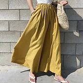 abordables Pantalon uni en coton et lin-Femmes Pantalon en coton et lin Slacks Mode Streetwear Longueur complète Naturel Uni Avec Poches Taille Élastique Confortable Sortir Week-end Vert forêt Bleu ciel clair Gris Bleu lagune Été Coupe