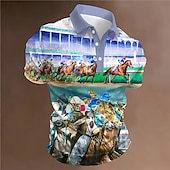 economico Festival-Derby del Kentucky Per uomo Cavallo Stampe Grafiche Polo Polo con revers Polo con bottoni Maniche Corte Magliette polo Collo ripiegato Sport Moda Streetwear All&#039;aperto Streetwear Quotidiano Weekend